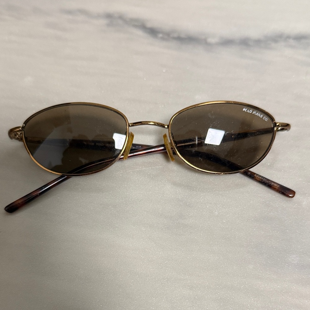 Vintage Elegant Polo jeans co Gold Sunglasses with Brown Lenses